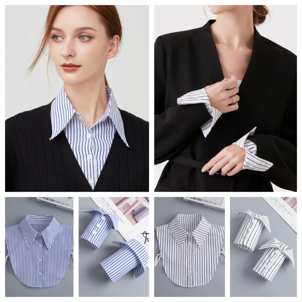 Commute Fake Hand Sleeves Comfortable False Wrist Cuffs Simple Stripe Shirt Fake Collar  Office