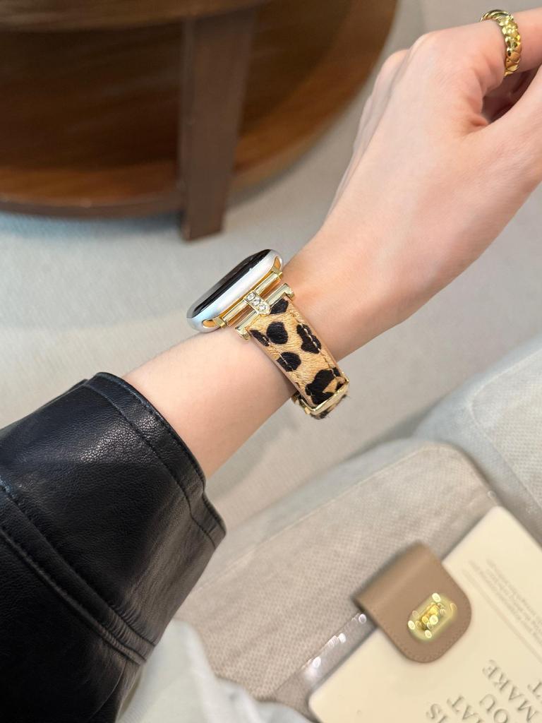 Leopard Suede Butterfly Buckle Watch Band for Apple Watch (S10, 87)