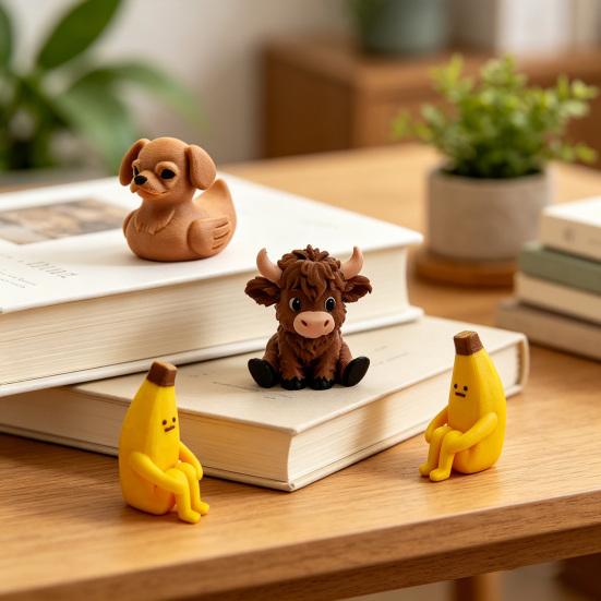 Small Duck Figurine 3D Printed Cute Turtle/Panda/Dog/Banana Duck Statue for Home Office Desk Shelf Decor