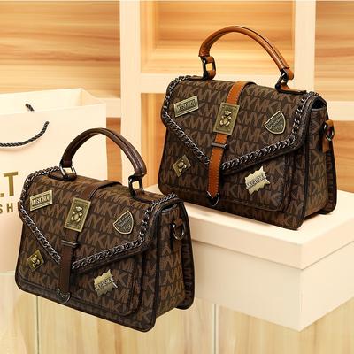 New Women's Bag Retro Badge Contrasting Color Small Square Bag Letter Printed Messenger Bag Women's Hand Bag Messenger Bag