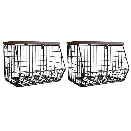 

2 шт. корзина для хранения компактная настенная с деревянными крышками полые легко собрать складная кухонная корзина