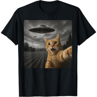 Cat Selfie With Alien UFO Funny Cat Gifts For Men Women Kid T-Shirt(3)