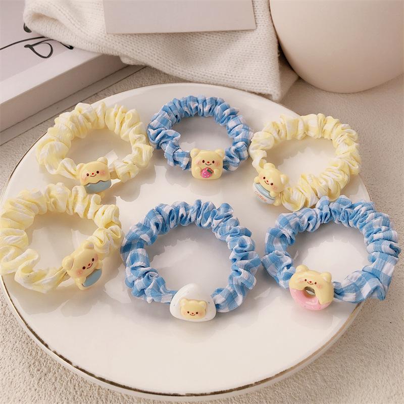 3 Stück Cremiger Bär Dickdarm Haargummi Haaraccessoire Mädchen Herz Süßes Haarband Student Hochelastisches Pferdeschwanz-Gummiband