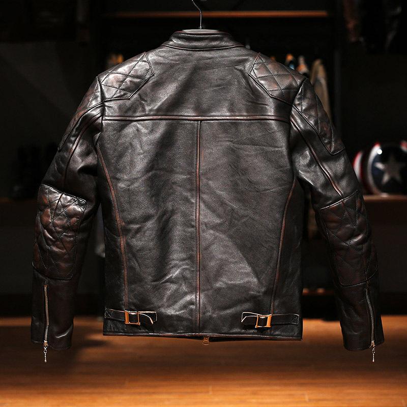 Beckham Beckham tea core cowhide leather jacket men's casual locomotive stand-up collar Ami Kaji leather jacket