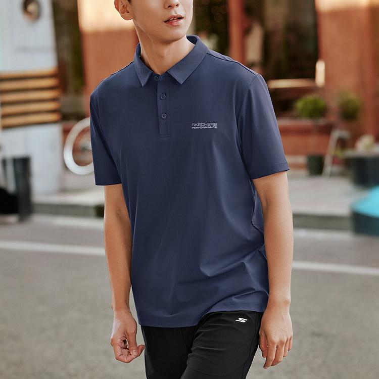 Skechers Breathable Quick-Dry Sports Polo Shirt Men tops Navy-Academy-Blue P225M187-02MZ