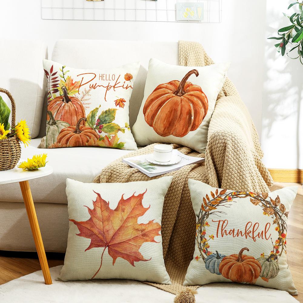 Thanksgiving Pillow New Autumn Pumpkin Maple Leaf Orange Garland Farm Decoration Sofa Pillow Cover