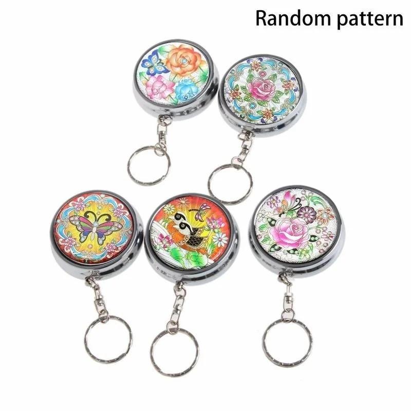 Round Cigarette Ashtray Box Useful Portable Pocket Stainless Steel Round Cigarette Ashtray With Keychain AU(Color Random)