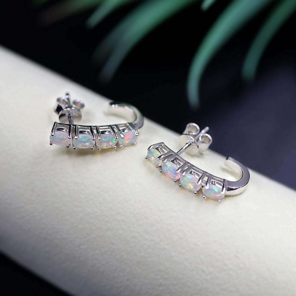 עגיל צמוד כסף סטרלינג 925 אבן חן טבעית אופל 8 יחידות חתך אופל ov 3*4 מ"מ תכשיטים עדינים לאישה מתנה