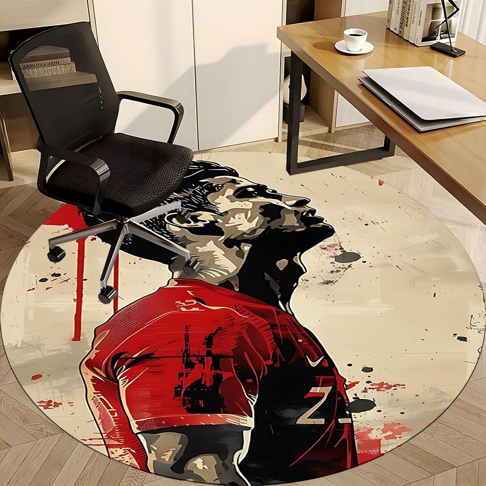 1pcFootball Cristiano Ronaldo Office Round Area Rug, Indoor Mat Suitable For Office, Under Office Chairs Bedroom Living Room Home Decor, Room Deco