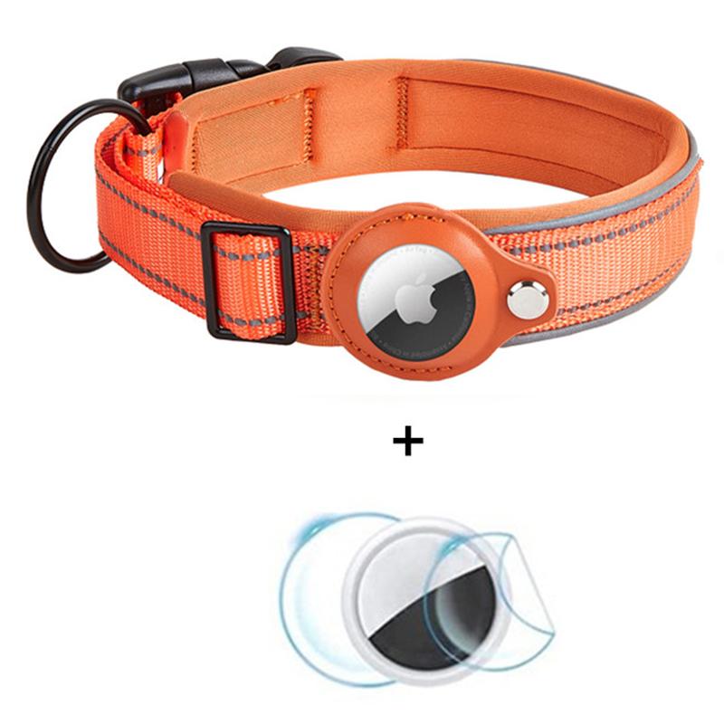 

Reflective PU Leather Pet Dog Collar for AirTag Bluetooth-compatible Tracker Holder Case,Size: S Orange