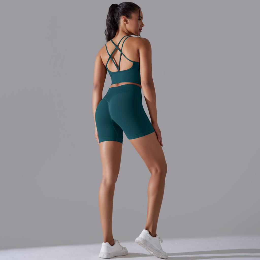 New High Waist Peach Hip Tight Pants Set, Sports Back Yoga Clothes, Running Training Fitness Set, Two Piece Set For Women