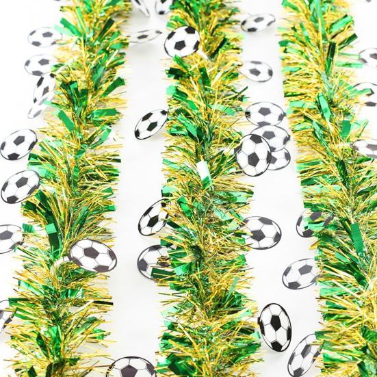 78.7" Soccer Tinsel Garland, Green And Gold Football Party Decoration with Soccer Cutouts for Event, Fan Cheering, Sports Birthday Party Supplies