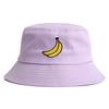 Panama Banana Embroidery Bucket Hat Foldable Unisex Summer Cartoon Cute Fruit Fisherman Hat Soild Color Outdoor Sun Cap