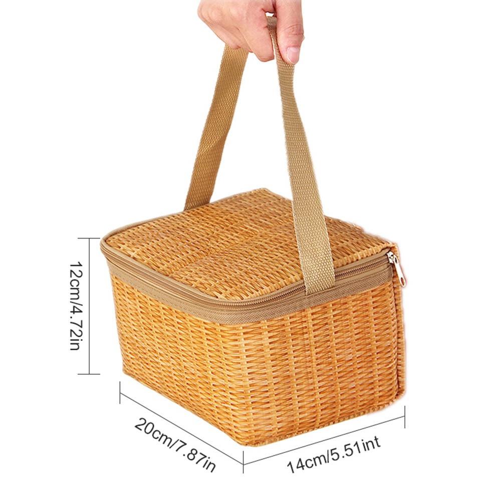 Straw Woven Waterproof Insulated Thermal Bento Bag Insulated Lunch Tote Bag for Travel Picnic Women Lunch Box Natural Pastoral