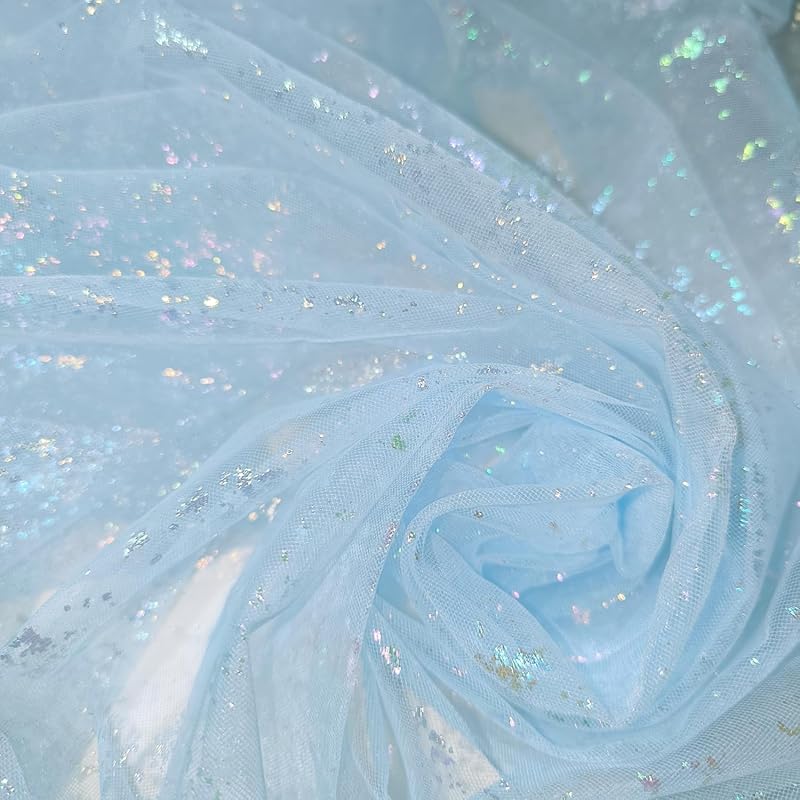 

[moonfarm] 2way lame tulle material Sparkling Width 150cm colorful race handicraft costume cloth (light blue, 2m)