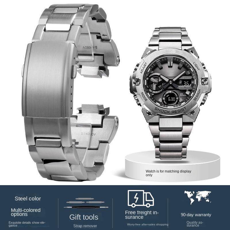 

Для годинника Casio ремінець G-SHOCK GST-B400 опуклий суцільна нержавіюча сталь ремінець для годинника чоловічий Металевий модифікований Наручний ремінець Браслет аксесуари For GST-B400 срібний