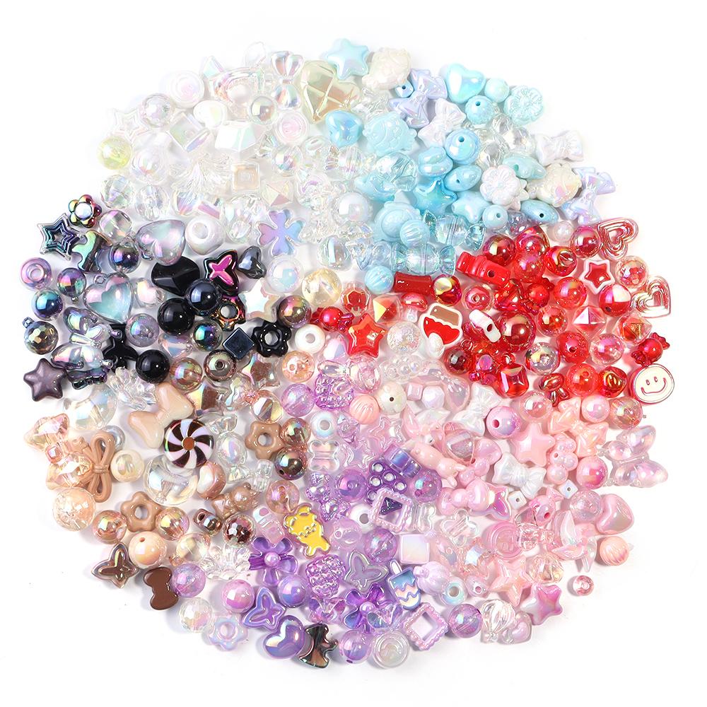 45g/Bag Mixed Shape Acrylic Beads Same Color Series UV Color Plated Loose Bead for Handmade Bracelets Necklace Key Phone Lanyard