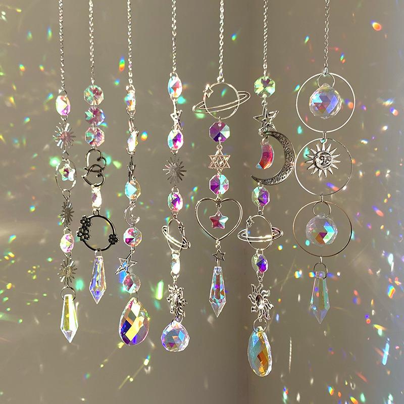 Hanging Pendant Garden Suncatcher Wind Chimes Rainbow Prism Chain For Window Decor