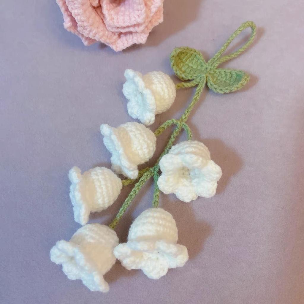 Lily Of The Valley Handmade Crochet Flowers Car Pendant Decora Artificial Flowers Hanging Decoration Car Pendant Knitted Flower