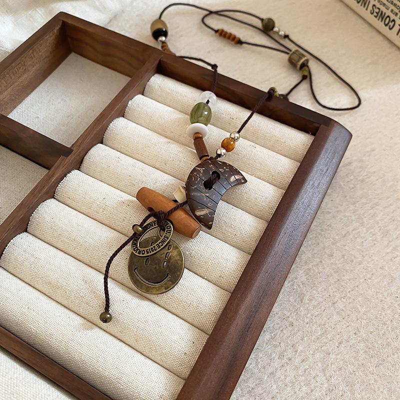 Retro Ceramic Glazed Stone Heart Pendant Necklace - Elegant Fashion for Women