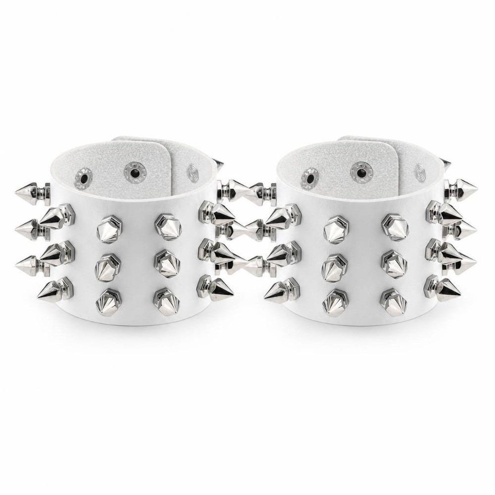 2pcs/set Adjustable Punk Goth Bracelet Wide PU Leather Bangle Leopard Wristband  Harajuku