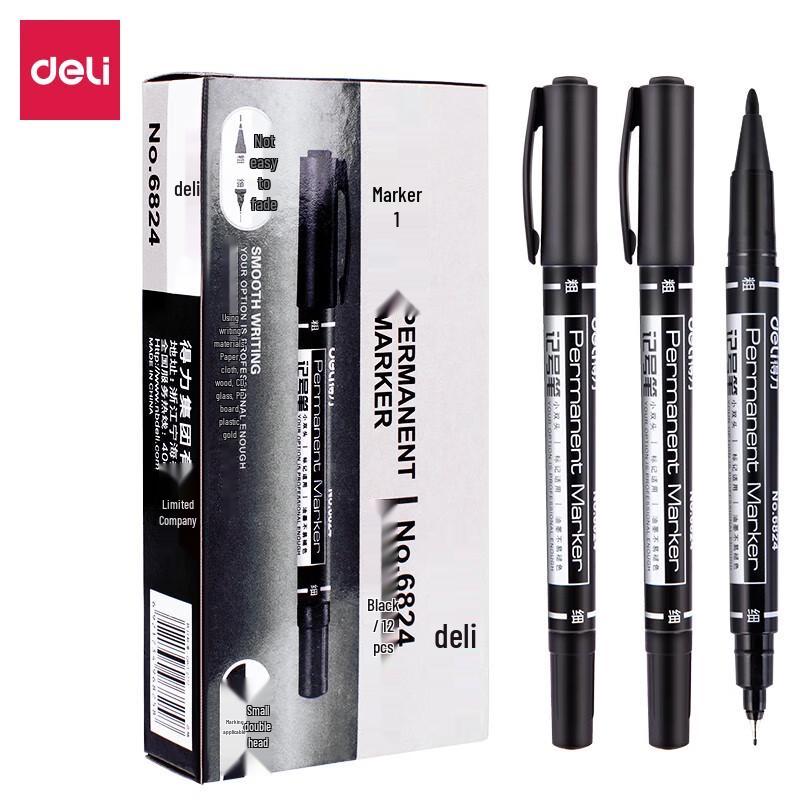 Deli 6824 Black Dual-Tip Permanent Marker