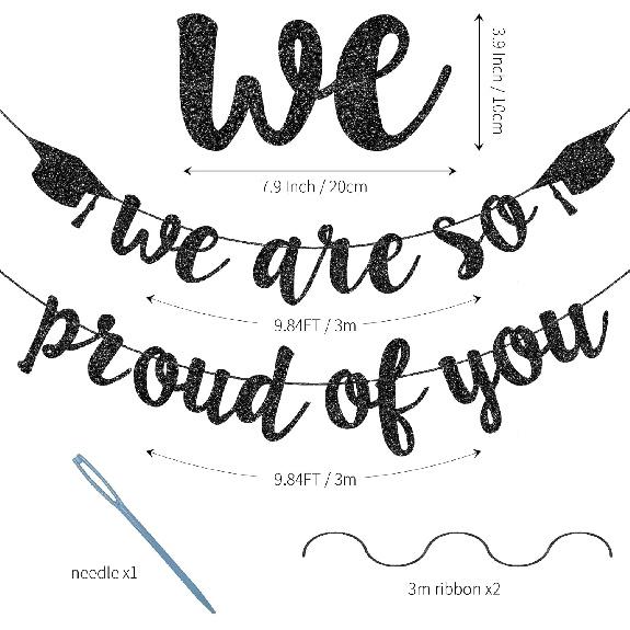 Graduation Decorations 2026, Black Glitter Congrats Grad Banner - We Are So Proud of You Congratulation Banner, Graduation Decorations Class Fo 2026