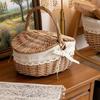 Woven Rattan Picnic Storage Basket Portable Outdoor Food Toy Organizers Basket with Lace Decor Home Travel Picnic Organizer Gift