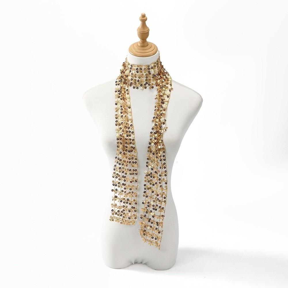 Flower Shape Belly Dancing Scarf Tassel Waist Chain Neck Wrap Sequin Scarf  Women