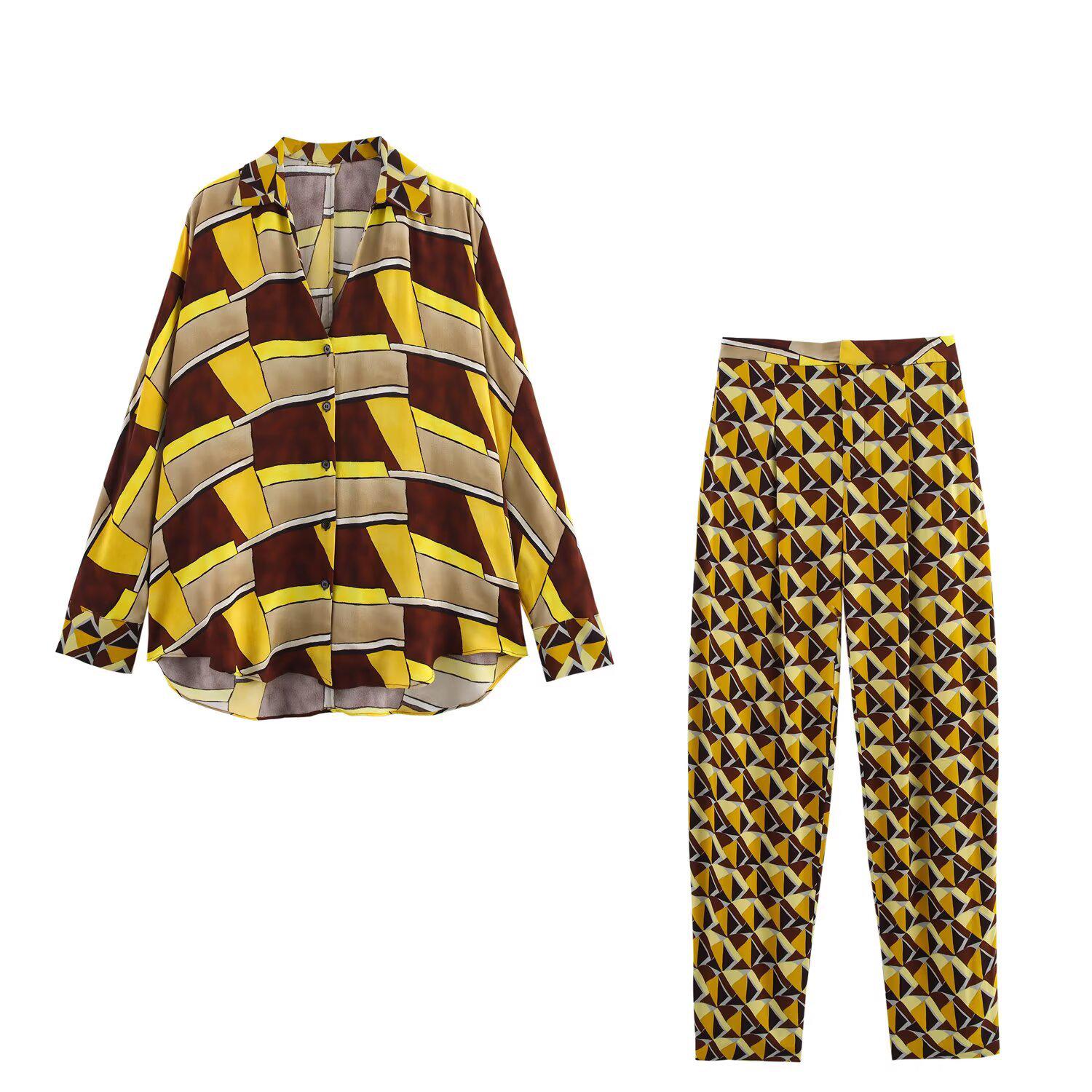 

Spring 2025 Women s European & American Street Fashion Print Shirt + Pants Set M