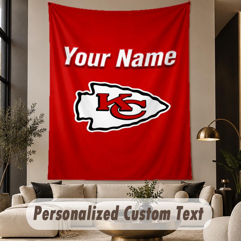 Custom Text Tapestry Kansas City Chiefs Print Wall Tapestry Indoor Living Room Wall Decor