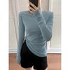 Solid color thin long-sleeved top women's curled edge basic shirt autumn slim-fit versatile bottoming shirt