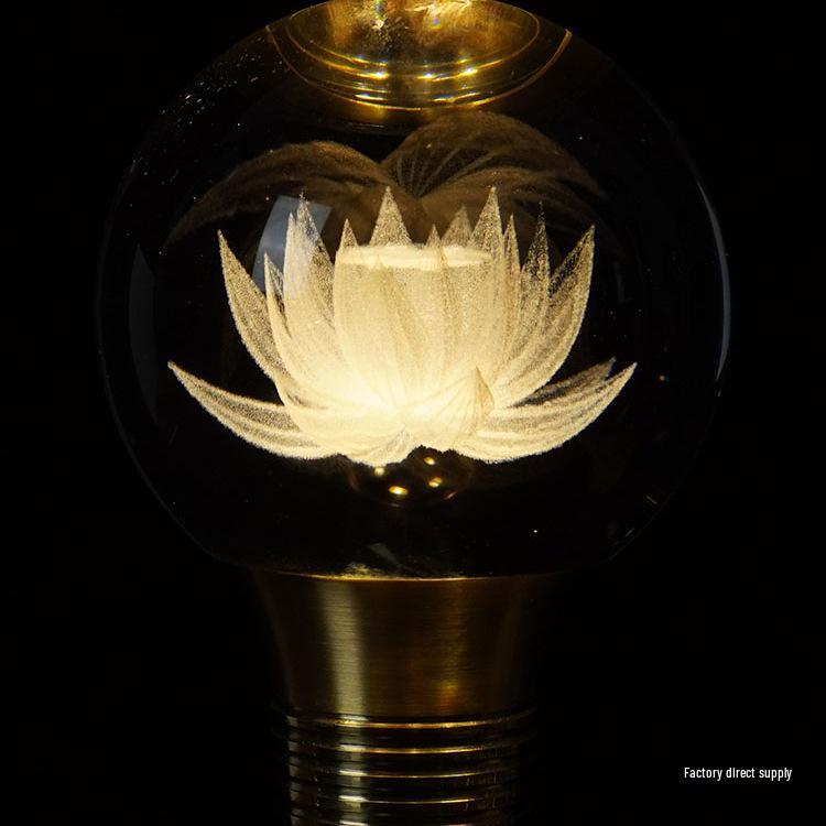 Copper LED Crystal Lotus Multi-Color Buddha Offering Lamp for Home Worship
