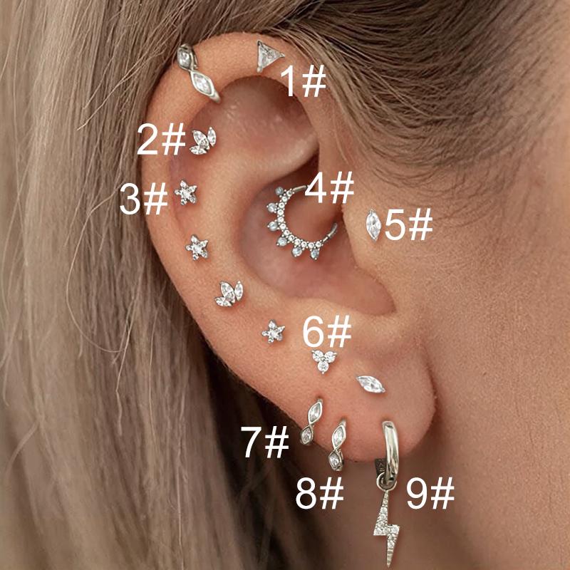 1 Par Brincos Piercing Septo Conch Tragus para Mulheres Coroa Estrela Zircônia Cor Dourada Hélice Daith Lóbulo Cartilagem Piercing Joia de Orelha
