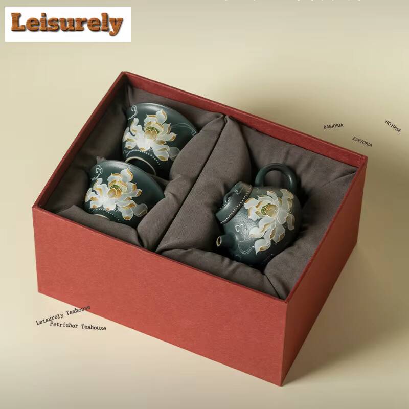 Hand-painted Auspicious Clouds Ink Lotus Tea Set Complete Set Elegant Tea Ceremony Set Teapot And Tea Cup Set Tea Set Gifts
