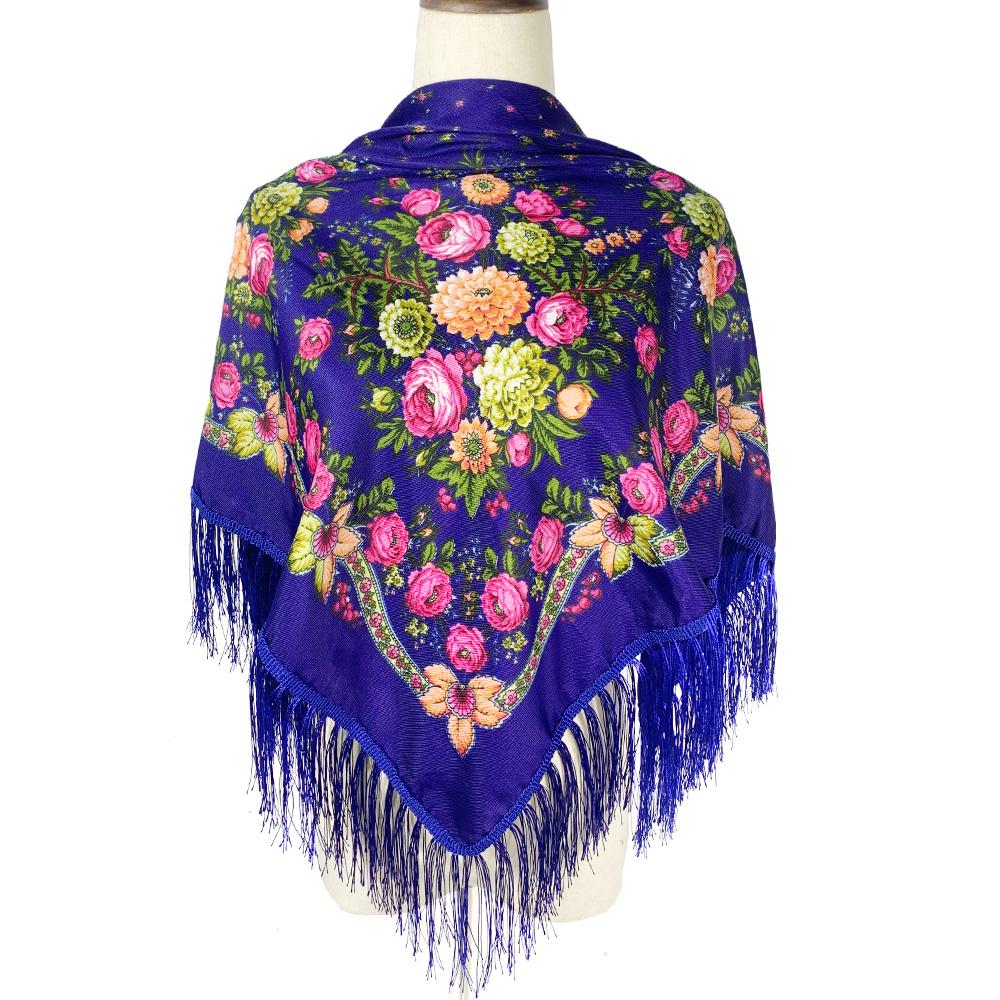 Women Retro Ukrainian Fringed Shawl Babushka Bandana Handkerchief Female Head Wraps Russian Floral Print Square Scarf