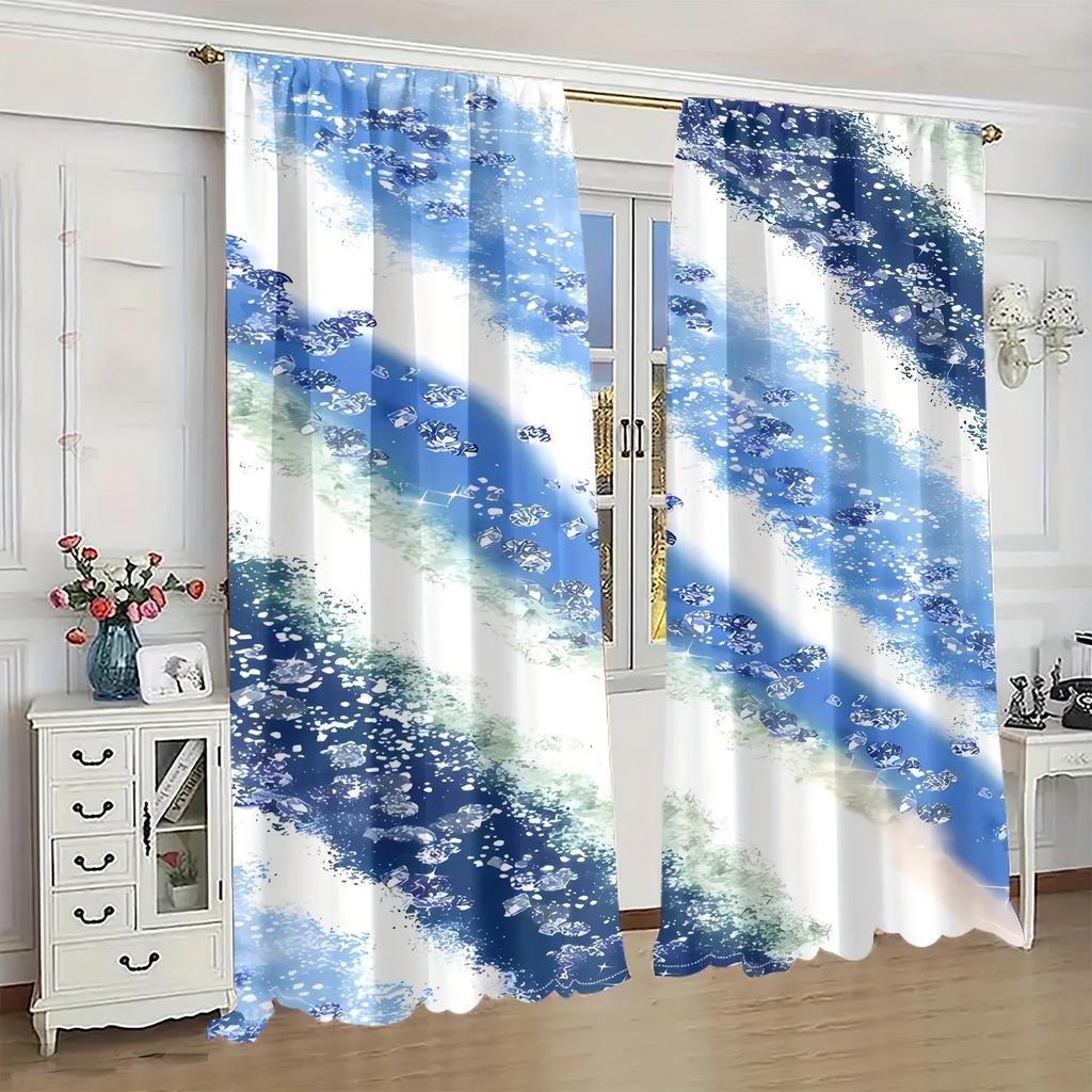 2pcs Marble Textured Digital Printed Curtain Rod Pocket Living Room and Office Furniture Decor Home Decor Semi Blackout Cortinas