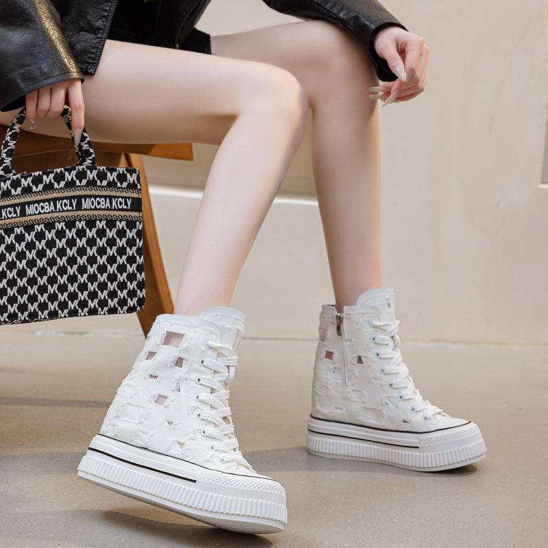 

13 см новый продукт ультра-высокая сетка дышащие женские туфли 2025 весна и лето новый высокий верх с отверстиями увеличение высоты повседневная обувь женская 33 белый