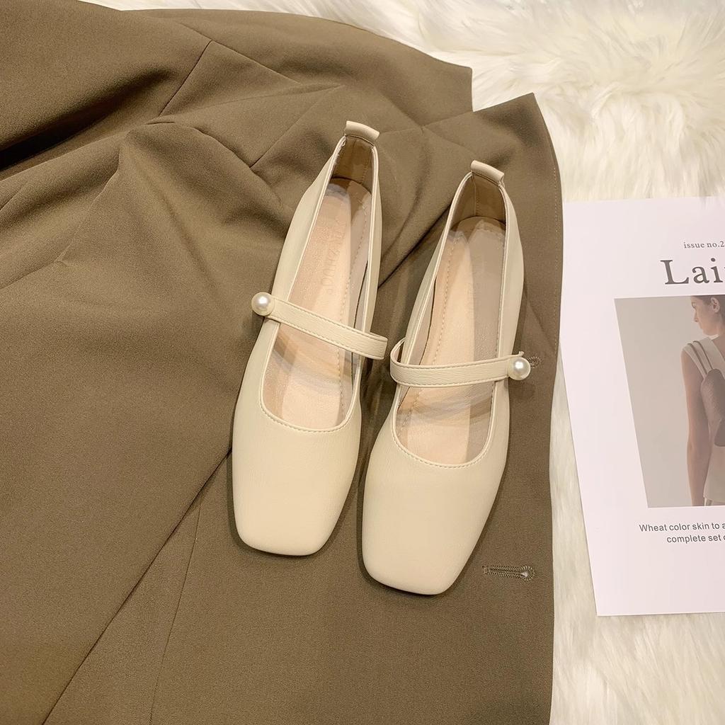 Square head Mary Jane shoes women's shoes spring and autumn 2025 new thick heel with French style with skirt temperament versatile