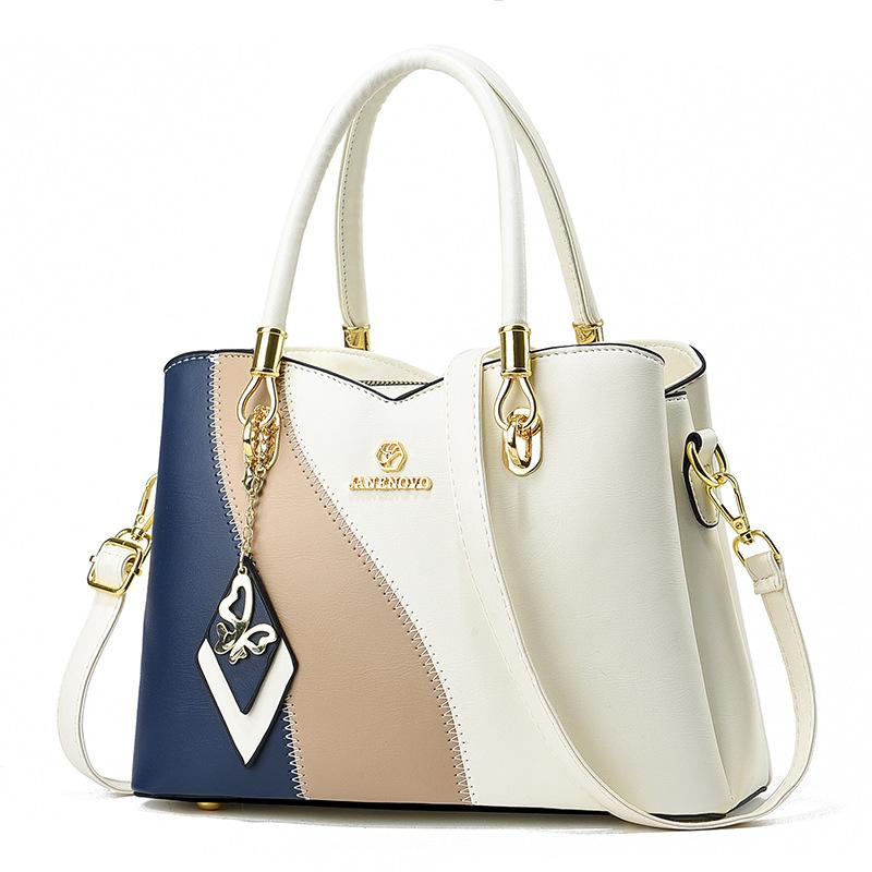 Three Colors Patchwork Women's Handbag Large Capacity Soft Leather Shoulder Bag Fashi Elegant Women's Crossbody Bag
