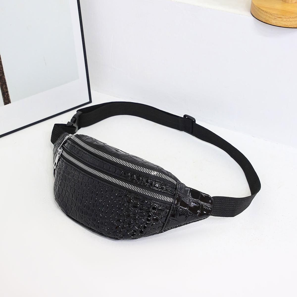 Sacoche Ceinture Sac Poitrine Motif Crocodile Sacoche Étanche Mise en Valeur Sacoche Ceinture Sac Bandoulière Messager Sac Sport Extérieur Running Sac Téléphone noir