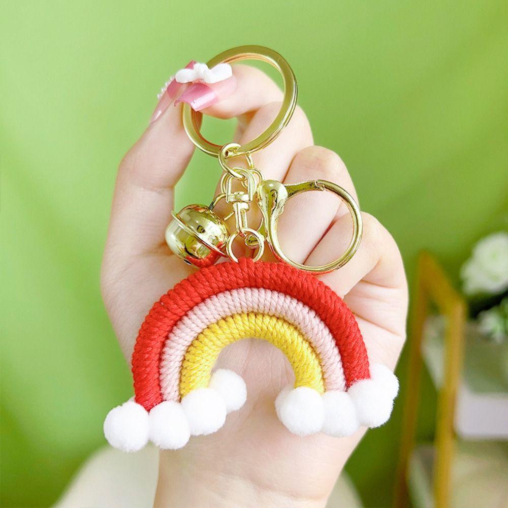 Cloud Three Color Rainbow Key Chain Bohemian Knitted Rainbow Keychain  Gifts