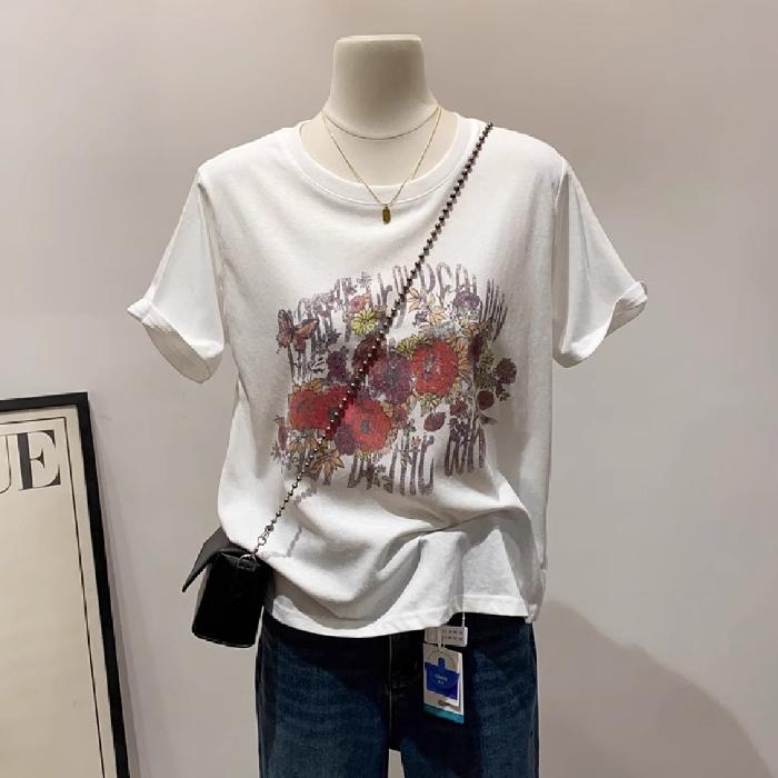 100% Cotton T-shirt Butterfly Graphic Print Women'S Vintage Casual Butterfly Printed T Shirt Round Neck Short Sleeve Top Tee
