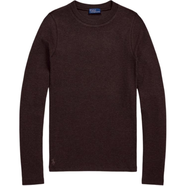 

Polo Ralph Lauren FW24 Однотонная футболка с круглым вырезом, облегающая, с длинным рукавом, женские топы, коричневый WMPOKNINC020183-200 XS