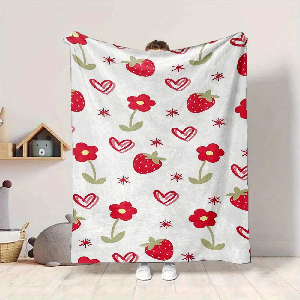 

1pc Strawberry Floral Lightweight Flannel Blanket, Comfortable and Warm Blanket, for Office and Camping Sofa Bed, Livingroom067 130cmx150cm