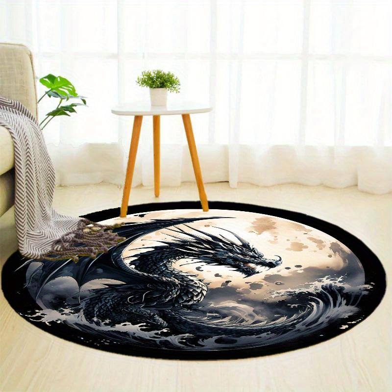 S Moon Dragon Round Rug Nonslip Area Rug Office Chair Mat Carpet For Living Room Bedroom Home Decor