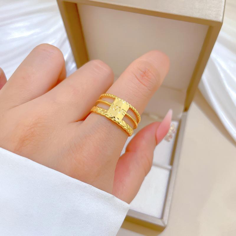 Real Gold Minimalist Love Ring Opening Adjustable Simple Jewelry Japanese Ring Couple Ring