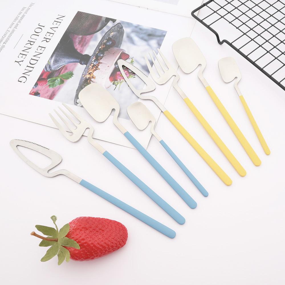 Newest Orange Silver 304 Stainless Steel Dinnerware High Quality 24Pcs Cutlery Set Matte Blue Flatware Knife Fork Spoon Hanging Tableware Set