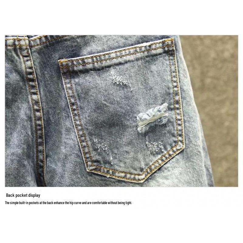 Men's Summer Light Ripped Denim Shorts - Loose Fit, Korean Style Trendy Mid-Length