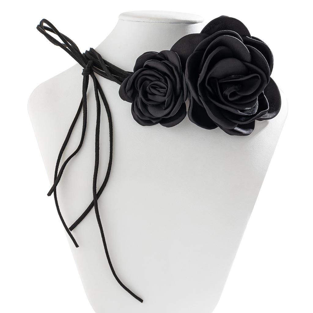 Collana a Choker con Cinturino Floreale e Rosa Tridimensionale Set di Collane Lunghe Camelia Francese Per Donna